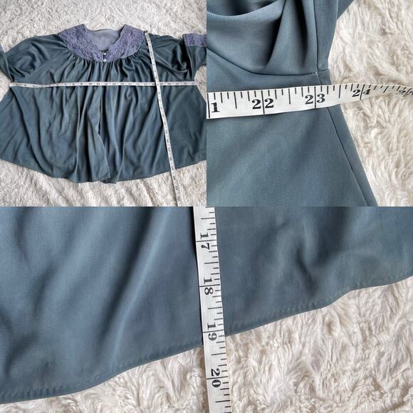 Vintage 60s lace trimmed bed jacket tie dye dyed teal blue cropped layering M - Picture 5 of 17
